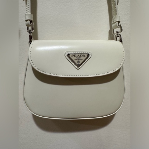 Prada Mini Cleo Brushed Leather Bag in White (LIKE NEW) - Picture 2 of 9